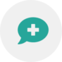 Icono de un bocadillo de conversación de chat, con el símbolo de la cruz de una farmacia